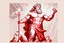 Placeholder: Detailed and realistic illustration of Greek god Zeus holding holding lightning. Vintage style illustration. Red and white lightning. Ultra high resolution.