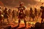 Placeholder: Digital art, high quality, masterpiece, natural illumination, realistic, (gladiator arena:1.5), point of view, (1 amazon woman:1.5), (1 warrior woman:1.1), (fantasy outfit:1.2), barbarian outfit, agressive, surrounded by small soldiers, tiny soldiers, dust emerging from the ground