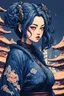 Placeholder: 8bits, Pixel Art, beautiful cyberpunk huge girl, hyperdetailed, illustration by Katsushika Hokusai, darkblue tones,