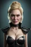 Placeholder: Cersei Lannister as evil mistress in black leather, dominatrix, bdsm, busty, cleavage, curvy, lena headay, angry, stern look. character design by cory loftis, fenghua zhong, ryohei hase, ismail inceoglu and ruan jia. unreal engine 5, artistic lighting, highly detailed, photorealistic, fantasy