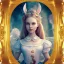 Placeholder: whole portrait of "Alice in the wonderland"in a gold frame rinassence style,Award-winning,dressin Disney style, detailed eyes, Realistic lighting, cinematic lighting, octane render, 8k ,elegant,smiling, by Chie Yoshii,Brian Kesinger,Gediminas Pranckevičius