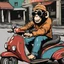 Placeholder: Monkey riding a scooter with sunglasses, cartoonize