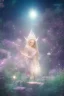 Placeholder: lac turquoise, ciel étoilé brillante, femme féerique, belle douce subtile, parfumée, voile d'étoile, petit rocher avec mousse, magic hobbit house,great flower fleurs pink and white, champignon magique, elfe très beau, etoile filante, cristaux, vray, cgi