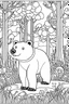 Placeholder: a brown bear in a charming European woodland., clean line art, monochrome, for kids coloring book