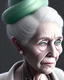 Placeholder: Portrait of an old woman with green eyes and white hair in a bun