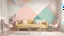 Placeholder: a living room with a couch and a wall mural, modern pastel colours, geometric wallpaper, pastel colours overlap, nordic pastel colors, pastel colourful 3 d, abstract wallpaper design, wallpaper design, abstract geometric, pastel colors only, colourful pastel, pastel bright colors, pastel colours, saturated pastel colors, pastel color theme, rich pastel colors, colorful pastel, pastel soft colors