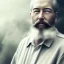 Placeholder: a young woman sitting next to a 50-year-old man with a beard and short hair, portrait, 8K, close-up face, anatomically perfect face, Highly detailed stunning full frame portrait, misty and cloudy atmosphere