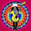 Placeholder: hippie Santa playing electric guitar psychedelic peace sign, MUSHROOMS, TRIPPY, ACID, LSD, dreadlocks