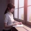 Placeholder: female student studying by the window, anime style, unreal engine 5, sun light, studio lighting --ar 1:1 --v 4