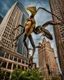 Placeholder: a national geographic style photograph of a 700ft tall eagle mantis lizard hybrid attacking detroit