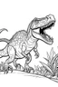 Placeholder: create a coloring page Show a juvenile T-Rex practicing its hunting skills under the watchful eye of its parent. This can involve chasing after smaller dinosaurs or scavenging for food.ink drawing clipart, simple line illustrations, colored