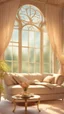 Placeholder: Create an image of a cozy living room overlooking a garden. There is a steaming cup of coffee on a table and soft music is playing in the background. It's a magical atmosphere in soft colors with gold., Miki Asai Macro photography, close-up, hyper detailed, trending on artstation, sharp focus, studio photo, intricate details, highly detailed, by greg rutkowski