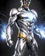 Placeholder: Gustavo Petro full body anthropomorphic 2d in superhero suit silver hyper-detailed full head full legs