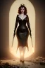 Placeholder: Christina Hendricks as evil queen in black leather gown, cleavage, angry, unreal 5, octane render,cinema4d, dynamic lighting, dramatic lighting, 4k, redshift render, highly detailed, hyper realistic