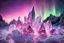 Placeholder: magnifici cristalli magici e fatati su sfondo aurora boreale rosa e viola