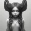 Placeholder: cute girl and litlle monster, Style John Kenn Mortensen,sad little eyes hell body body hell nice darkness nice end of darkness Dark Woman Little Horns Little Horns Sad Eyes dual soul fire girl soul fire cute realistic hell Dark Realistic Cute dark girl Strange face