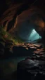 Placeholder: Cave at the edge of the woods dark fantasy hyperrealistic 4k