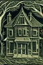 Placeholder: Linocut haunted house