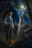 Placeholder: A prince and a village girl secretly meet by the moonlight in an oil painting forest Photorealistic