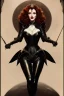 Placeholder: painting of christina hendricks as evil queen in black leather, feminie, angry, volouptous, busty, cleavage, emperious, mature, highly detailed, digital painting, artstation, concept art, smooth, sharp focus, illustration, art by gaston bussiere and alphonse mucha