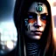 Placeholder: portrait,beautiful female Cyborg, intense stare, sad eyes, post-apocalyptic in a cyberpunk city, realistic, intriacte detail, sci-fi fantasy style, volumetric lighting, particles, highly detailed ,cinamatic , deep colours,8k, in the style of Kaare Andrews