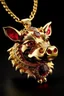 Placeholder: A pendant for a necklace, big Pumbaa from the lion king in gold with diamonds and big tusks with eyes made of ruby