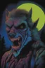 Placeholder: in the dead of night the bright moon shines down on a giant, extremely colorful werewolf facial portrait, acrylic on canvas, florescent black light poster, in the art style of Boris Vallejo,