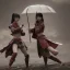 Placeholder: 2 samurai girls fight in rain