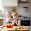 Placeholder: Realistic photo Russian shorthair beautiful tomboy boyish boylike young mother in kitchen