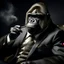 Placeholder: a gorilla that joined the mafia, smoking a cigar