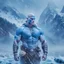 Placeholder: Photoreal muscular bald barbarian with blue body paint in foggy snowy mountains