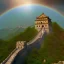 Placeholder: The Great Wall of China, sunset rainbow, waterfall