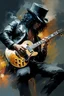 Placeholder: slash playing his guitar while smoking :: dark mysterious esoteric atmosphere :: digital matt painting with rough paint strokes by Jeremy Mann + Carne Griffiths + Leonid Afremov, black canvas