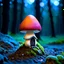 Placeholder: "Close up of a wonderful tiny Mushroom Tower home. Orange and Magenta with bright white, deep black and contrasting tones of gray magenta and violet colors. Illuminated bioluminescent forest. Professional painter, master at composition. small but detailed. broken, blurred background, voluminous lighting"