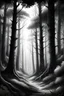 Placeholder: Create a captivating image of a serene forest scene featuring intricately detailed trees entwined with vines. Use grayscale tones to convey depth and contrast, emphasizing the interplay of light and shadow. With no modern elements present, evoke a sense of untouched wilderness, inviting viewers to contemplate the beauty of nature. Focus on conveying tranquility and natural beauty, drawing attention solely to the intricate details of the landscape