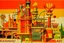 Placeholder: An orange colored mechanical factory with arrows painted by Wassily Kandinsky