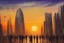 Placeholder: Futuristic city, people, sunset, sci-fi, epic, philip wilson steer influence, realistic painting