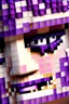 Placeholder: a close-up portrait of a purple Minecraft face, lipstick and eyelashes, 3d, large pixel style