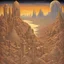 Placeholder: art by "Canan Berber John T. Biggers ", painting, landscape , Feigned The Palace of Asgard and Tokyo, at Dawn, Illustration, Hopeless, 70s Science Fiction, Provia, overly complex style