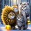 Placeholder: cute fluffy lion and scarecrow and tin-man and kitten on a journey into the woods walking on a yellow brick road, cute adorable pop surrealism, lowbrow art, realistic, street fashion, fluffy , pixar style, hyperrealism, christmas colors, rococo, by "NewAgerJul", Pixar, Disney, concept art, 3d digital art, Maya 3D, ZBrush Central 3D shading, bright colored background, radial gradient background, cinematic, Reimagined by industrial light and magic, 4k resolution post processing 8k resolution holog