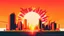 Placeholder: minimal design,shapes, synthwave, synthwave sun, synthwave city, simple,iconic:1.8), Explosion of color in city, comic style