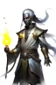 Placeholder: Male Air genasi fra d&d with black skin smoke some hair an Asian skin holding a smuldering spire