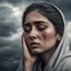 Placeholder: Hyper Realistic Sad young-Pushto-women-showing-tears-in-her-eyes with cloudy sky & dramatic ambiance