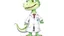 Placeholder: Cartoon illustration for children: Doctosaurus in a white doctor's coat, white background