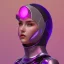 Placeholder: Cute girl in a robotic hijab suit,purple and pink backlight, orange lighting, profile