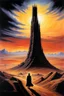 Placeholder: the Dark Tower seen across a desert. painted by Jeff easley