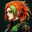 Placeholder: profile picture,2dcg,anime art style,green and orange color,wave hair ghoul biker lady,pure black color background,gore,violence,Decapitation,dismemberment,disturbing,Monster,guts,morbid,mutilation,sacrifice,butchery,meathooks,no hands,do not draw hands