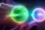 Placeholder: cosmos, metallic sky stars, sky blue light, blue light, green moons with neon rings, 8k resolution, detail