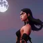 Placeholder: black hair lady warrior top with blade under the Moon