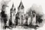 Placeholder: Portrait of an English church in black and white wet watercolour